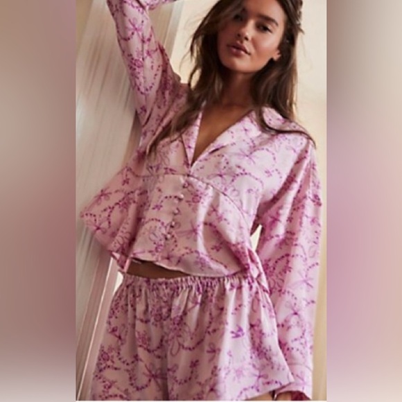 NWT Free People Intimately Beauty Sleep PJ Set~Blushing Coral Combo